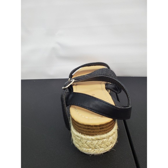 Qupid Daylen Wedge Espadrille Black‎ Tan Sandal Round Toe Straps Womens Size 6 - Picture 12 of 15
